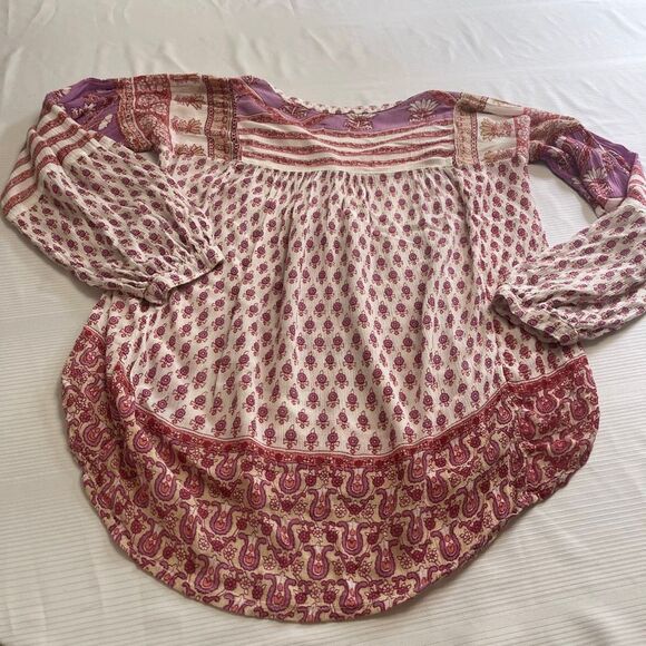 Blue Boheme Hippie Boho Chic Paisley Shirt Top Blouse One Size - Picture 7 of 9